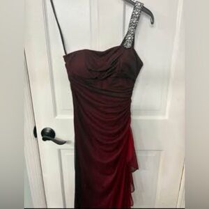 Blondie Nites Burgundy One-Shoulder Dress with Embellished Strap